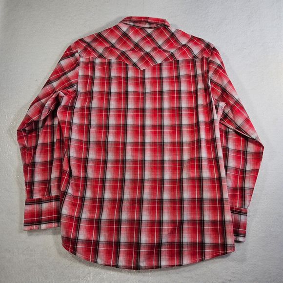 Wrangler Western Fashion Shirt Mens XL Pearl Snap Plaid Red Long Sleeve Rodeo - Picture 3 of 11